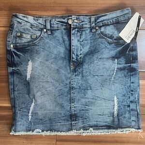 Revamped Blue Casual Mini Denim Distressed Jean Skirt Size Large NWT